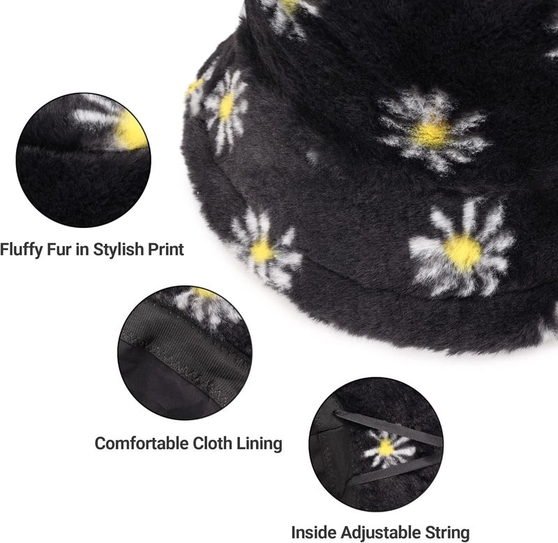 Umeepar Winter Faux Fur Fuzzy Bucket Hat Fluffy Warm Hat for Women Men - Image 4